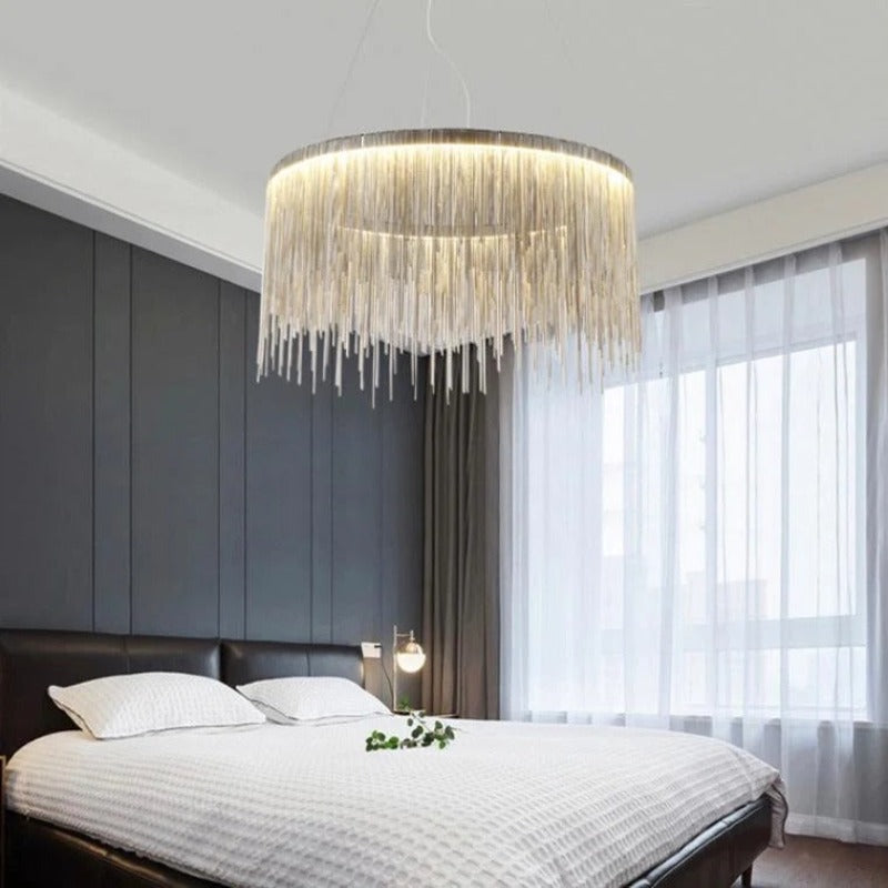 Lustre argenté à pampilles – Silvéa